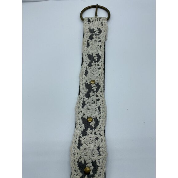 Green Beige Lace Women's Canvas Belt with Rivets Size 11 41.5" End2End x 1.75" - Picture 6 of 12